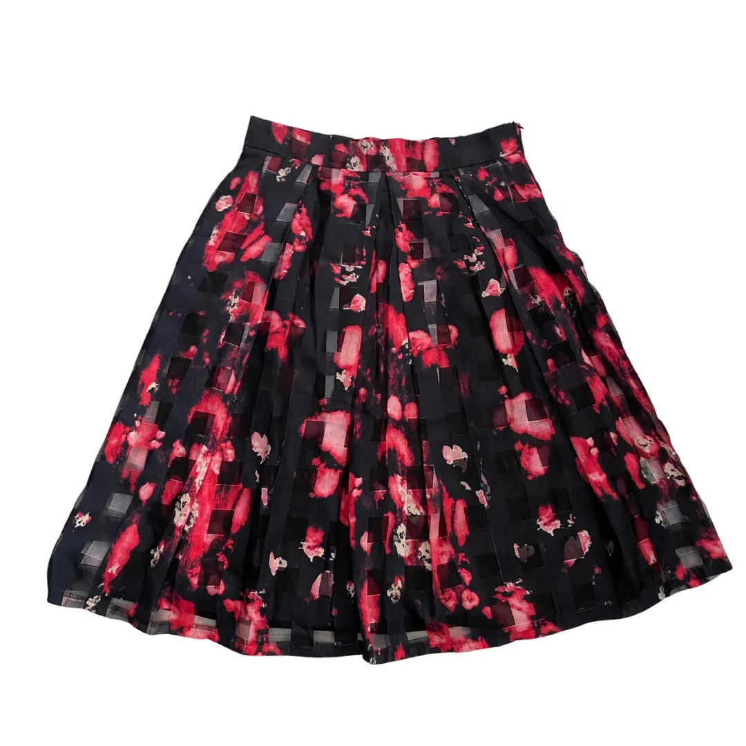 Abstract Pleated Midi Skirt Red SIZE 14