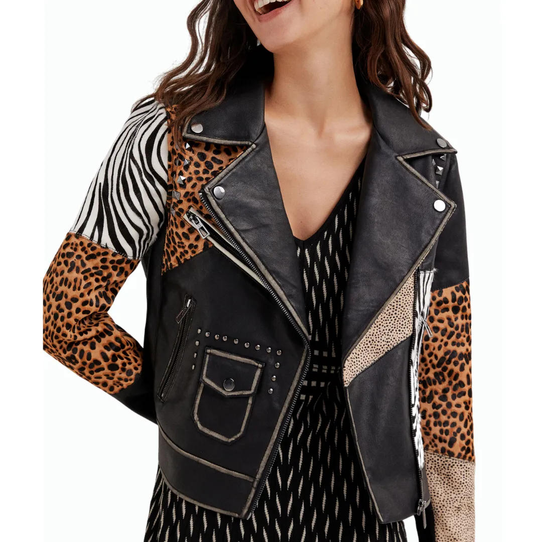 Animal Print Slim Biker Jacket