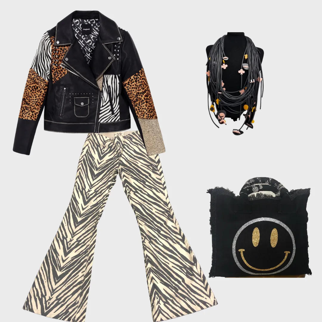 Animal Print Slim Biker Jacket