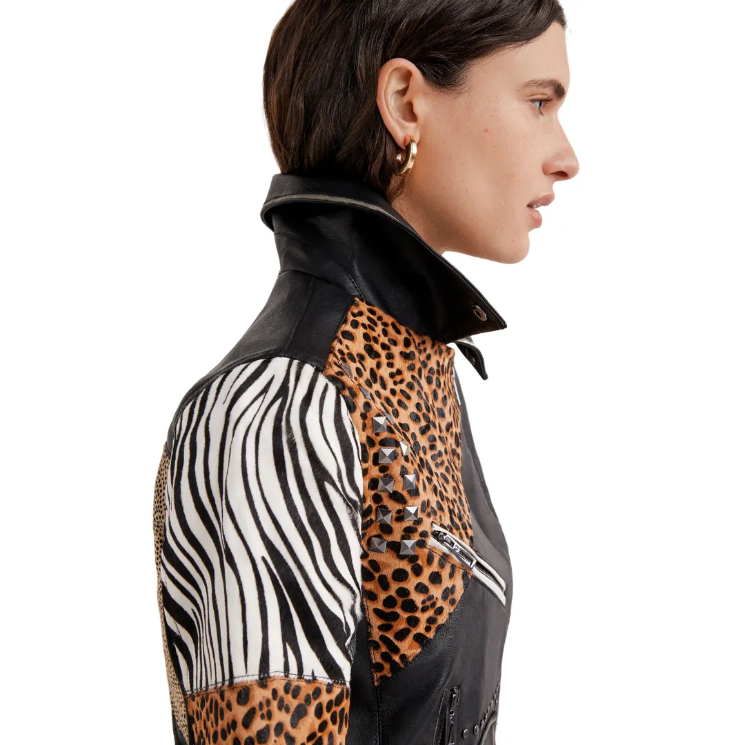 Animal Print Slim Biker Jacket