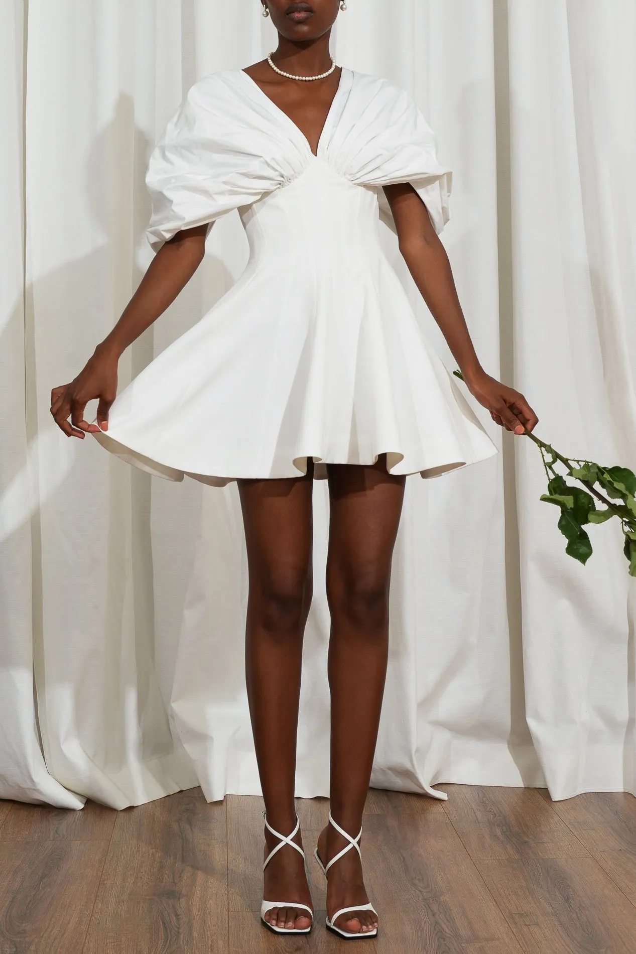 Ava Taffeta Crepe Mini Dress In Off-White