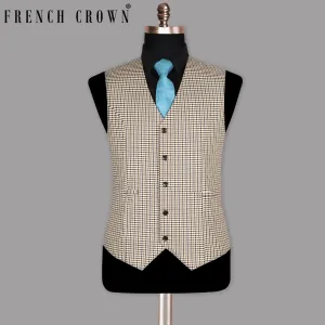 Beige with Brown Micro Checked Premium Cotton Waistcoat