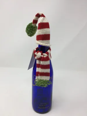 Bottle Topper Red Striped Knit Hat & Scarf