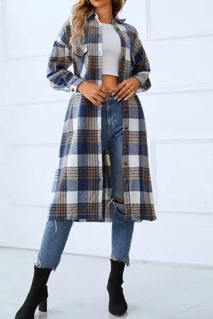 Button Up Tie Waist Plaid Long Winter Outfuts Coat