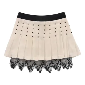 Chanel Pleated Silk Skirt With Lace Trim. Size 40FR