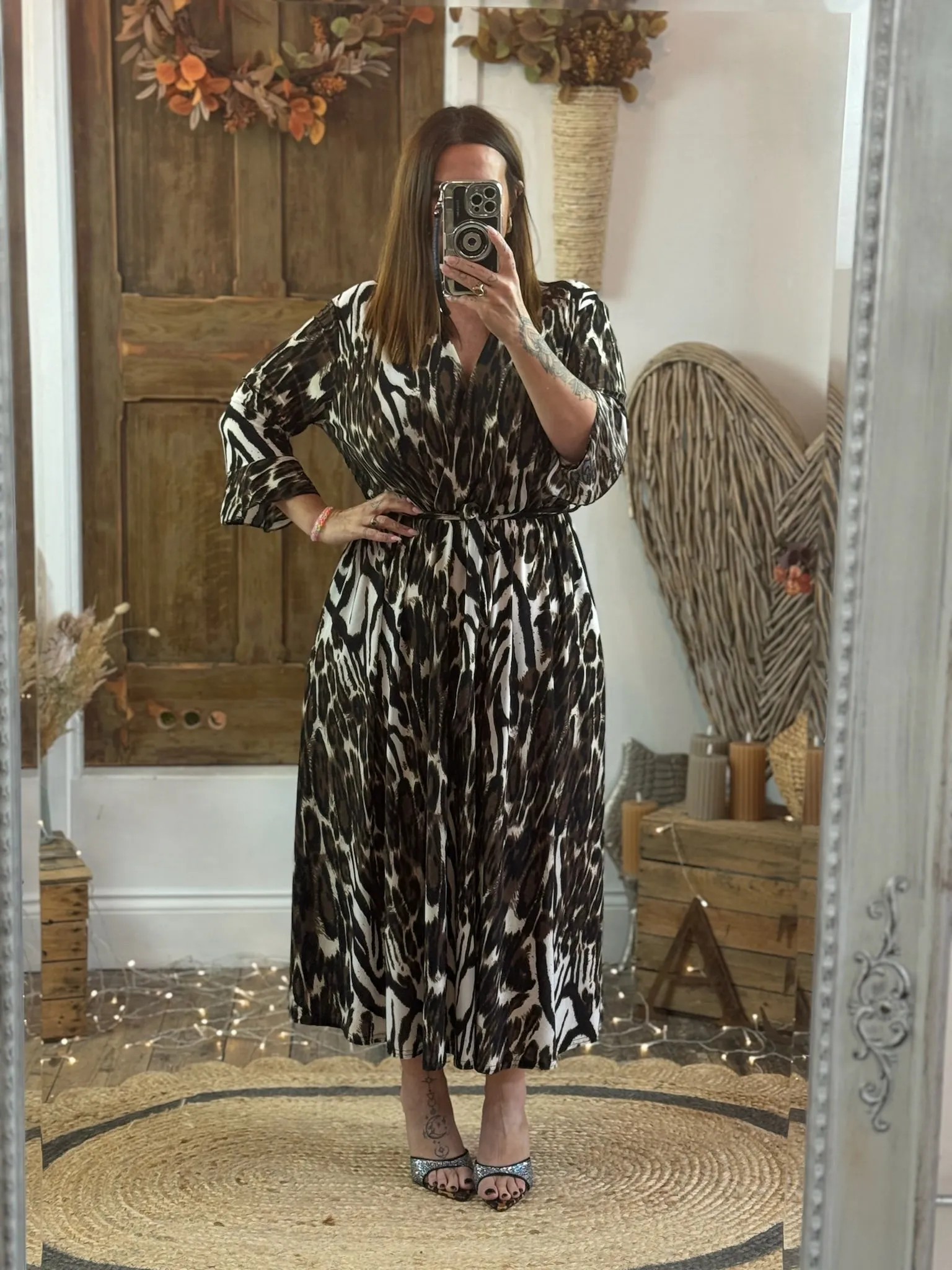 Chocolate & Black Animal Print Nellie Cross Front Midaxi Dress