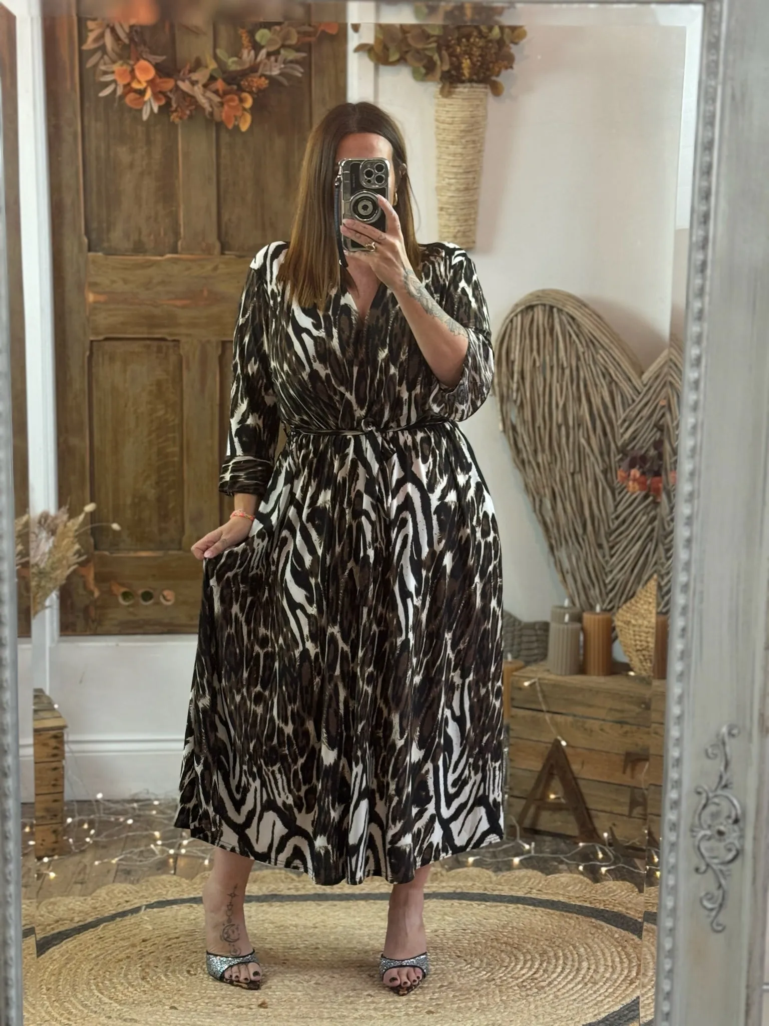 Chocolate & Black Animal Print Nellie Cross Front Midaxi Dress