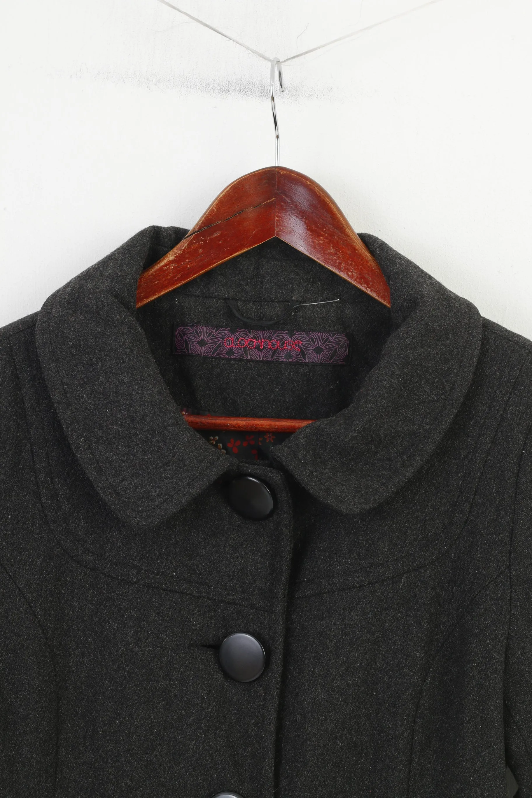 Clockhouse Women 34 S Coat Jacket Dark Grey Wool Bottoms Vintage Collar Belt  Top