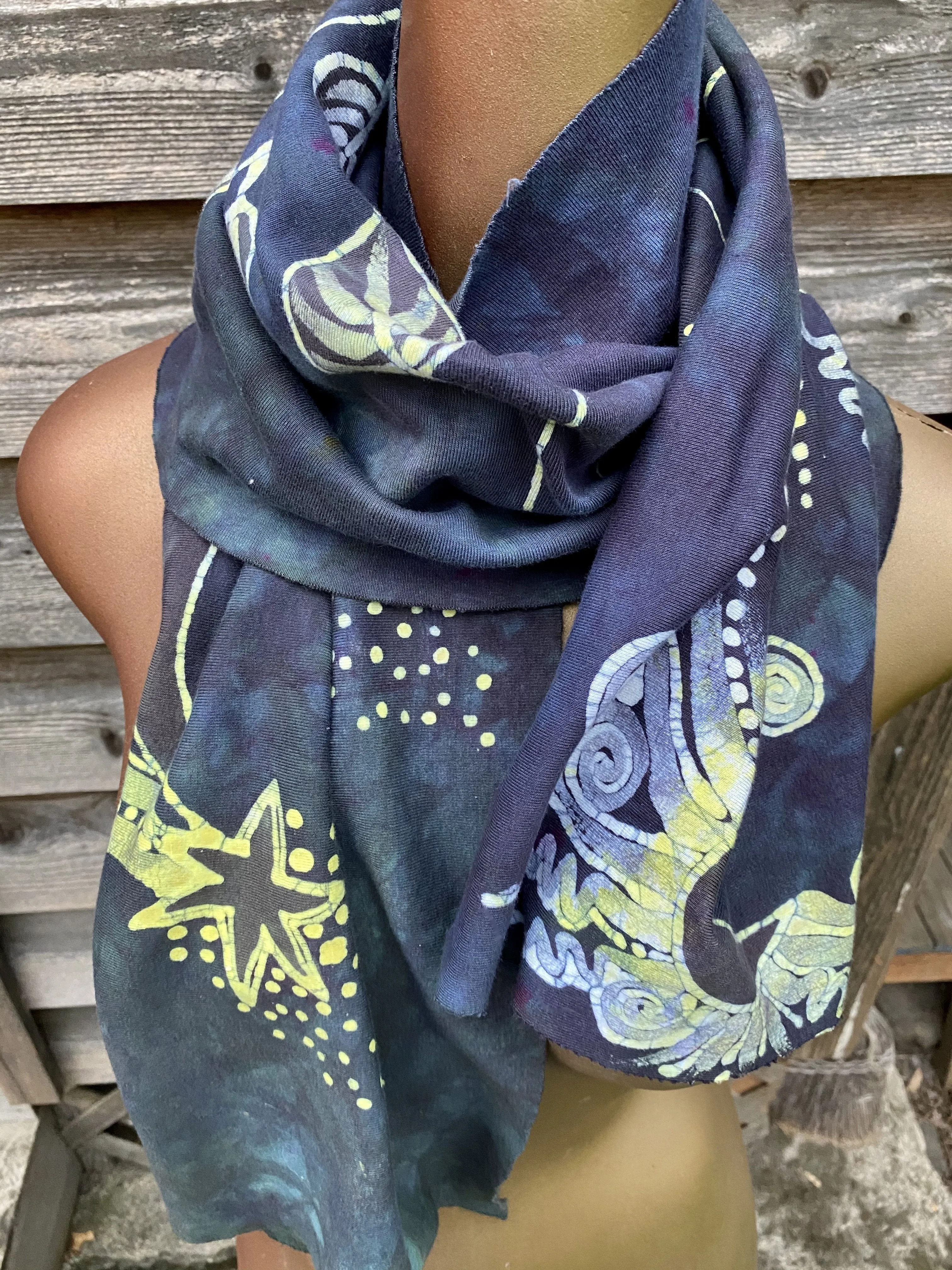 Cloudy Day Sunbeams - Hand Painted Organic Knit Fabric Scarf