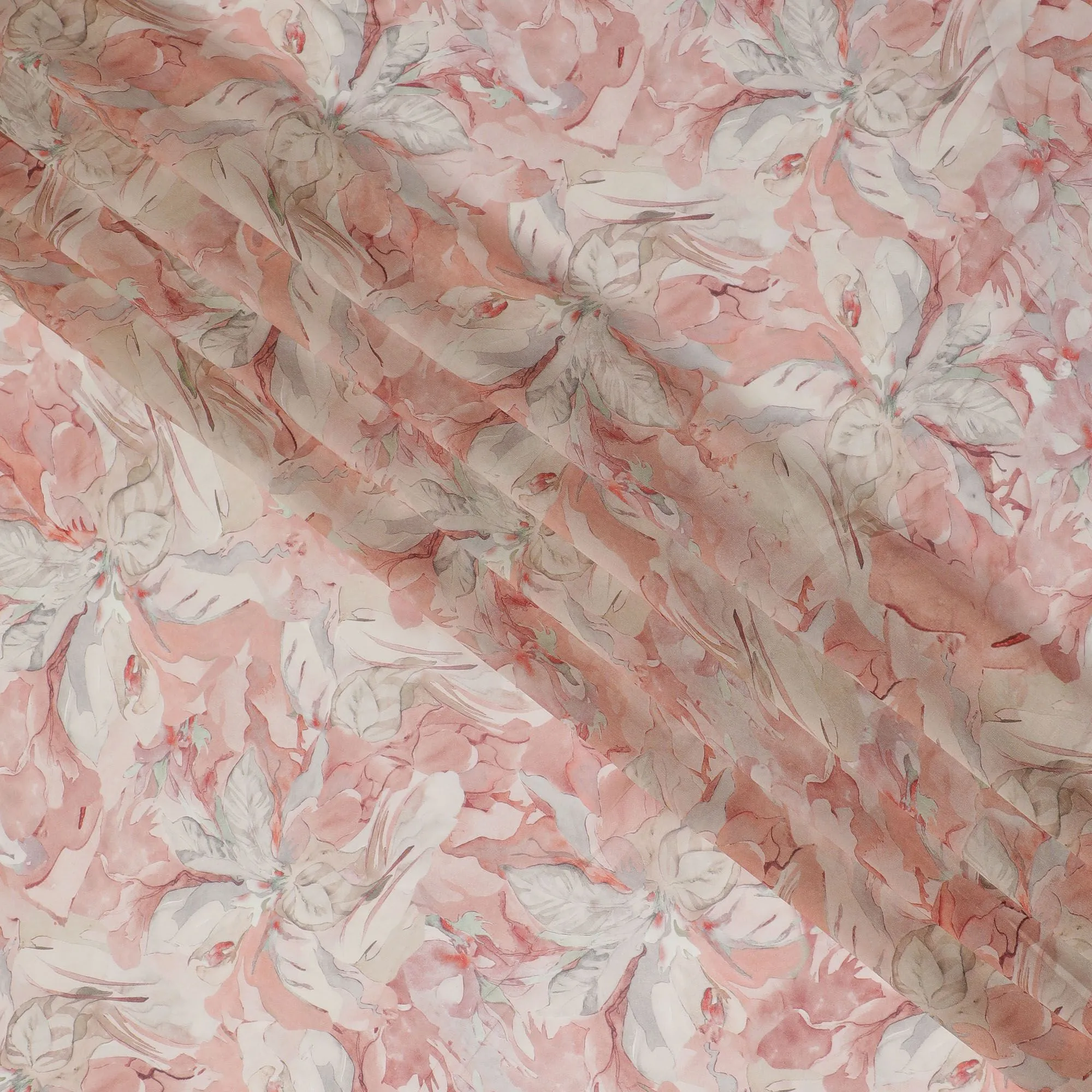 Coral Elegance Viscose Crepe Fabric - 110cm Width, Silken Finish, Shop Online-D18103