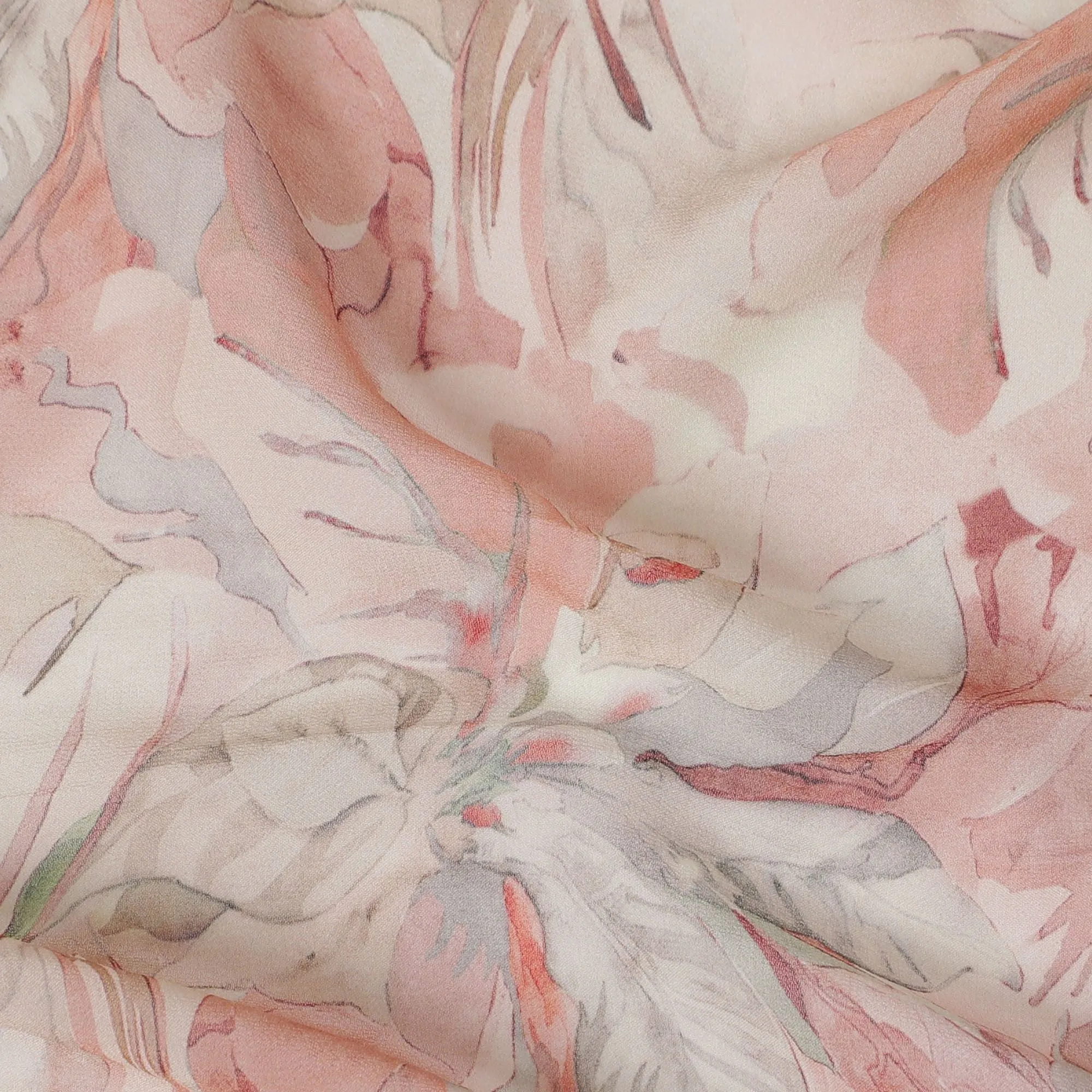 Coral Elegance Viscose Crepe Fabric - 110cm Width, Silken Finish, Shop Online-D18103