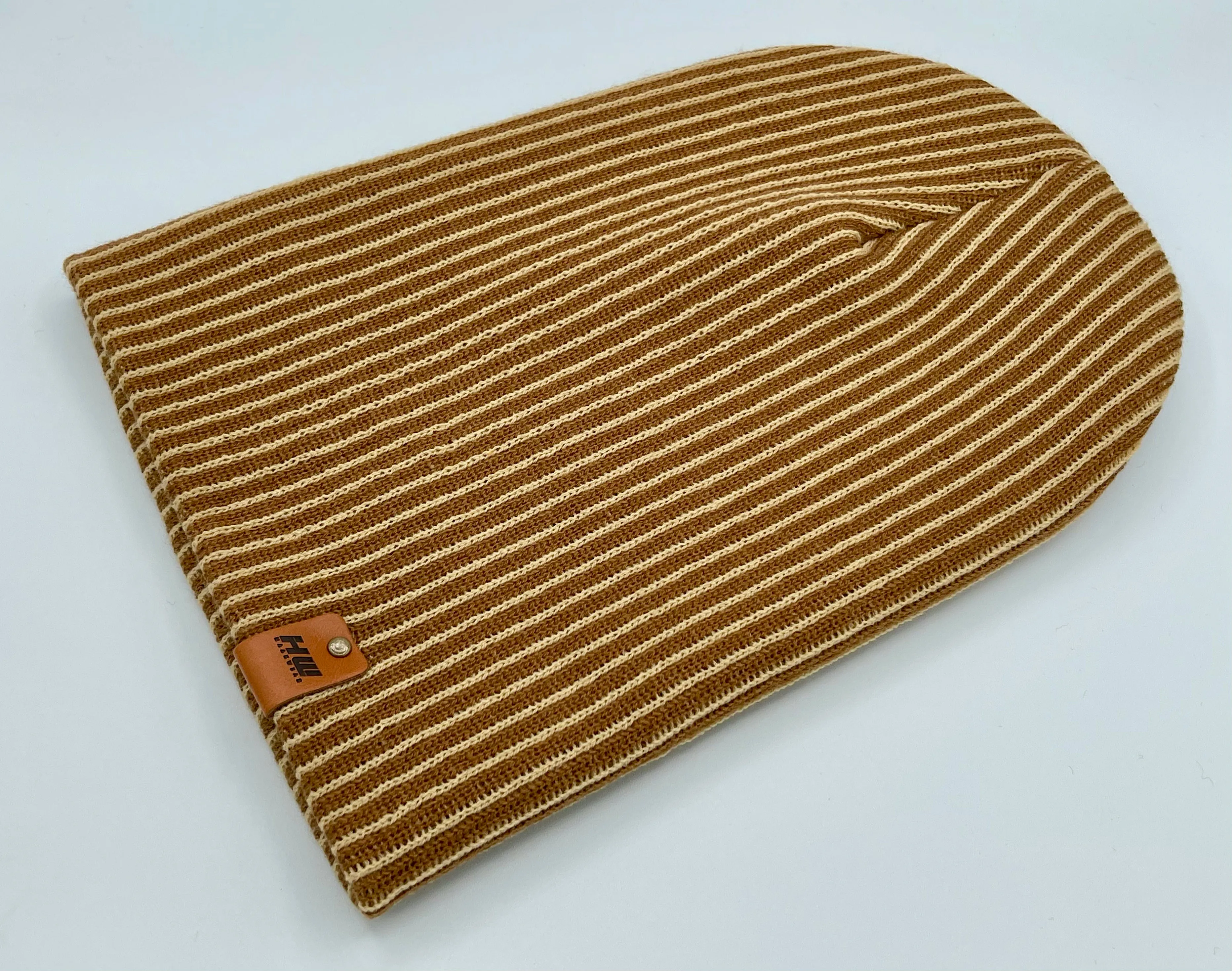 CTD505 HAAKWEAR Cuffed Wide Ribbed Striped Beanie / Hat, Limited Edition, Beige/Brown, Made in USA