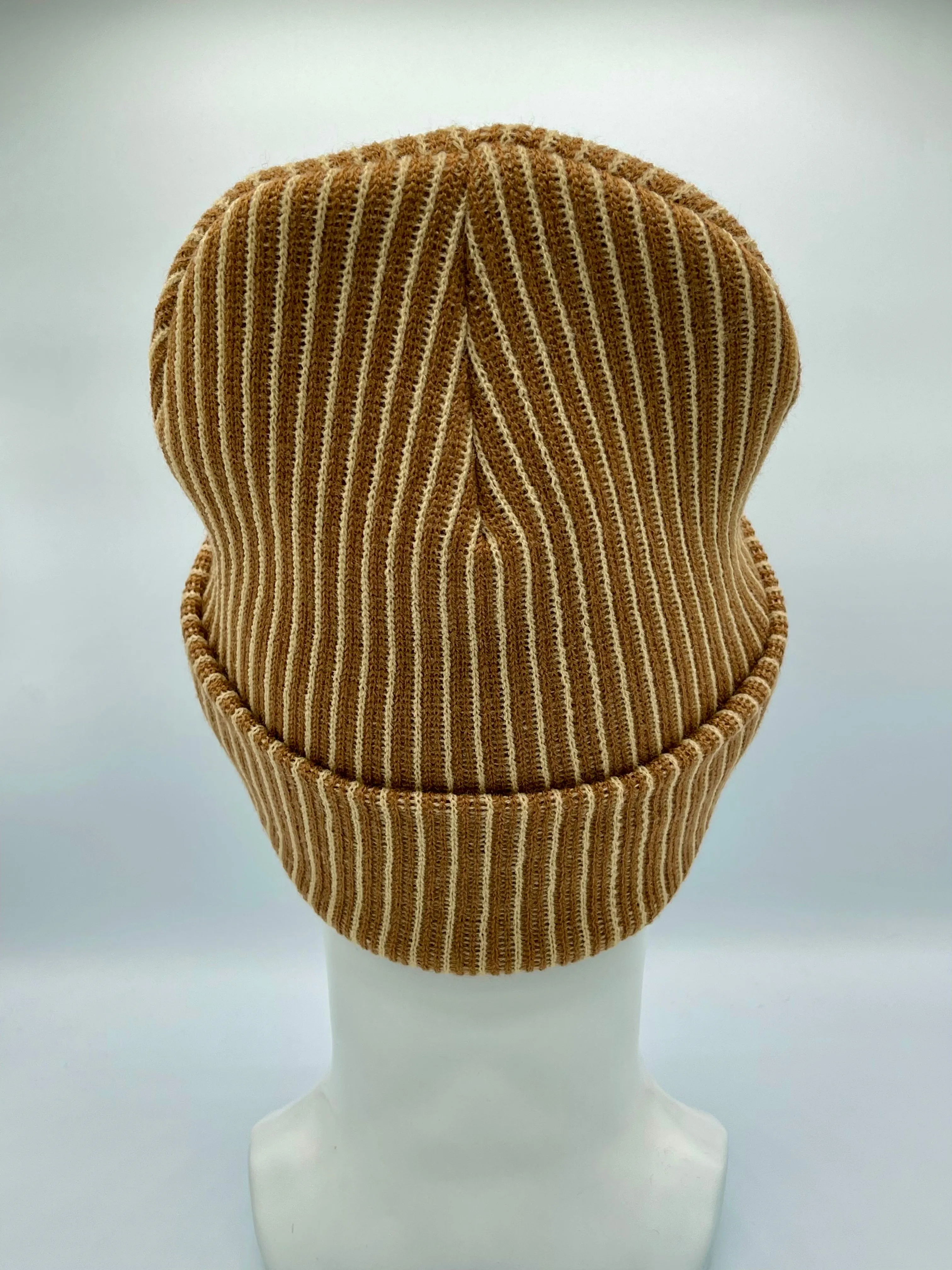 CTD505 HAAKWEAR Cuffed Wide Ribbed Striped Beanie / Hat, Limited Edition, Beige/Brown, Made in USA