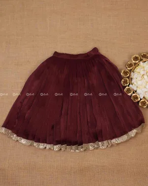 Dark Maroon Pleated Ethnic Skirt.