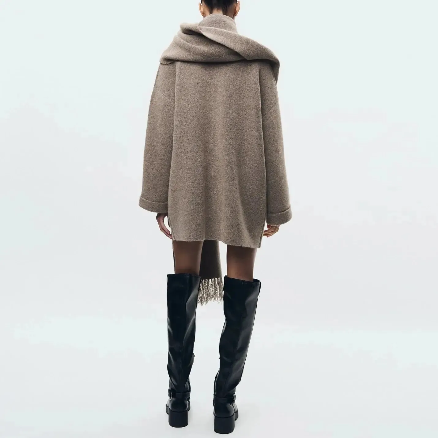 Effortless Chic Oversized Wool-Blend Coat with Wrap Scarf