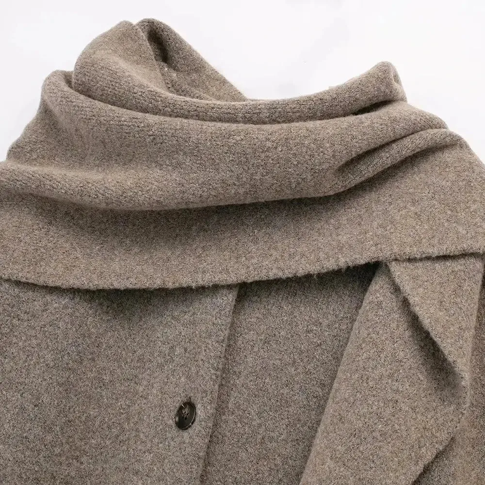 Effortless Chic Oversized Wool-Blend Coat with Wrap Scarf