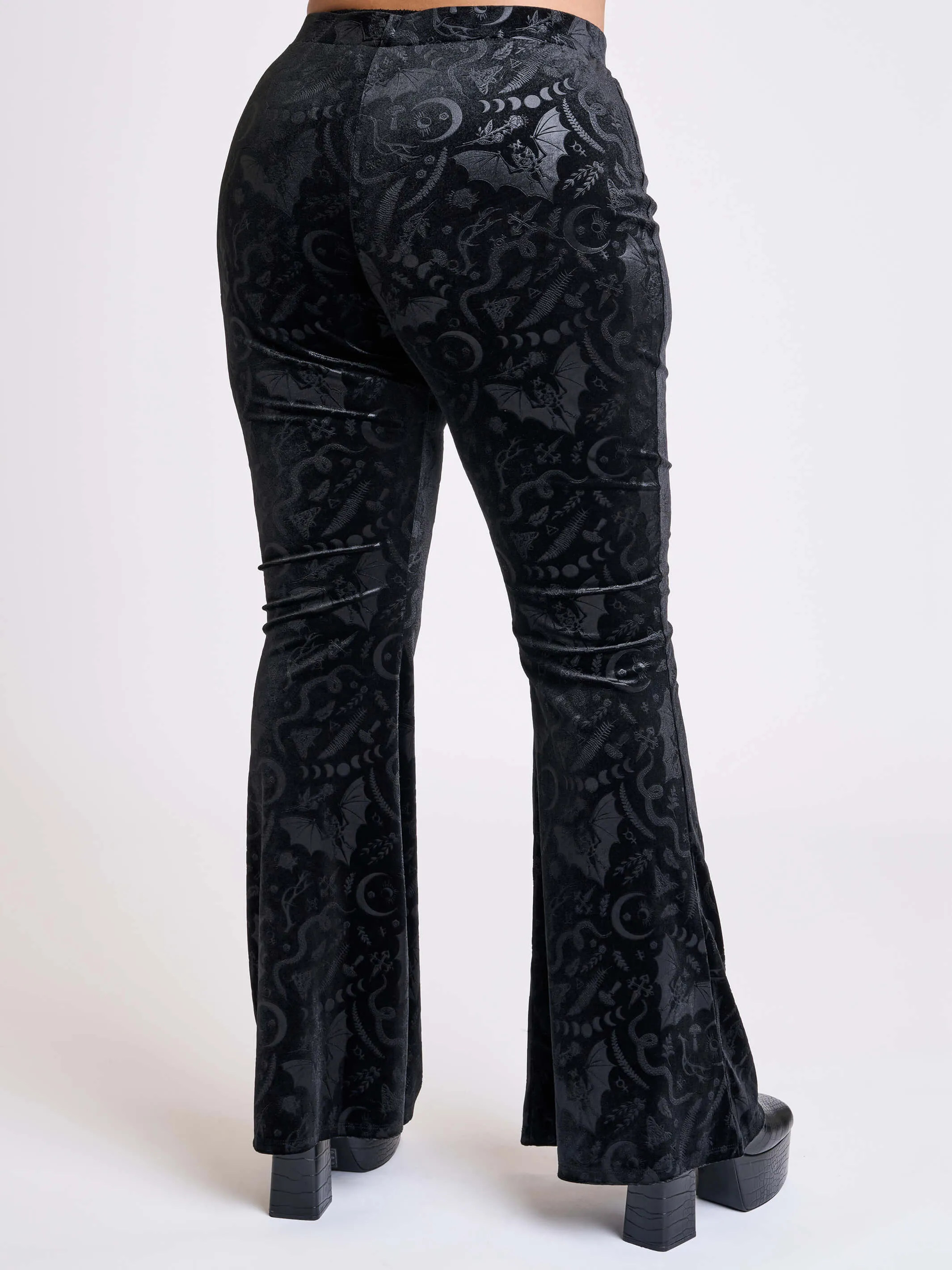 Embossed Black Velvet Flared Legging