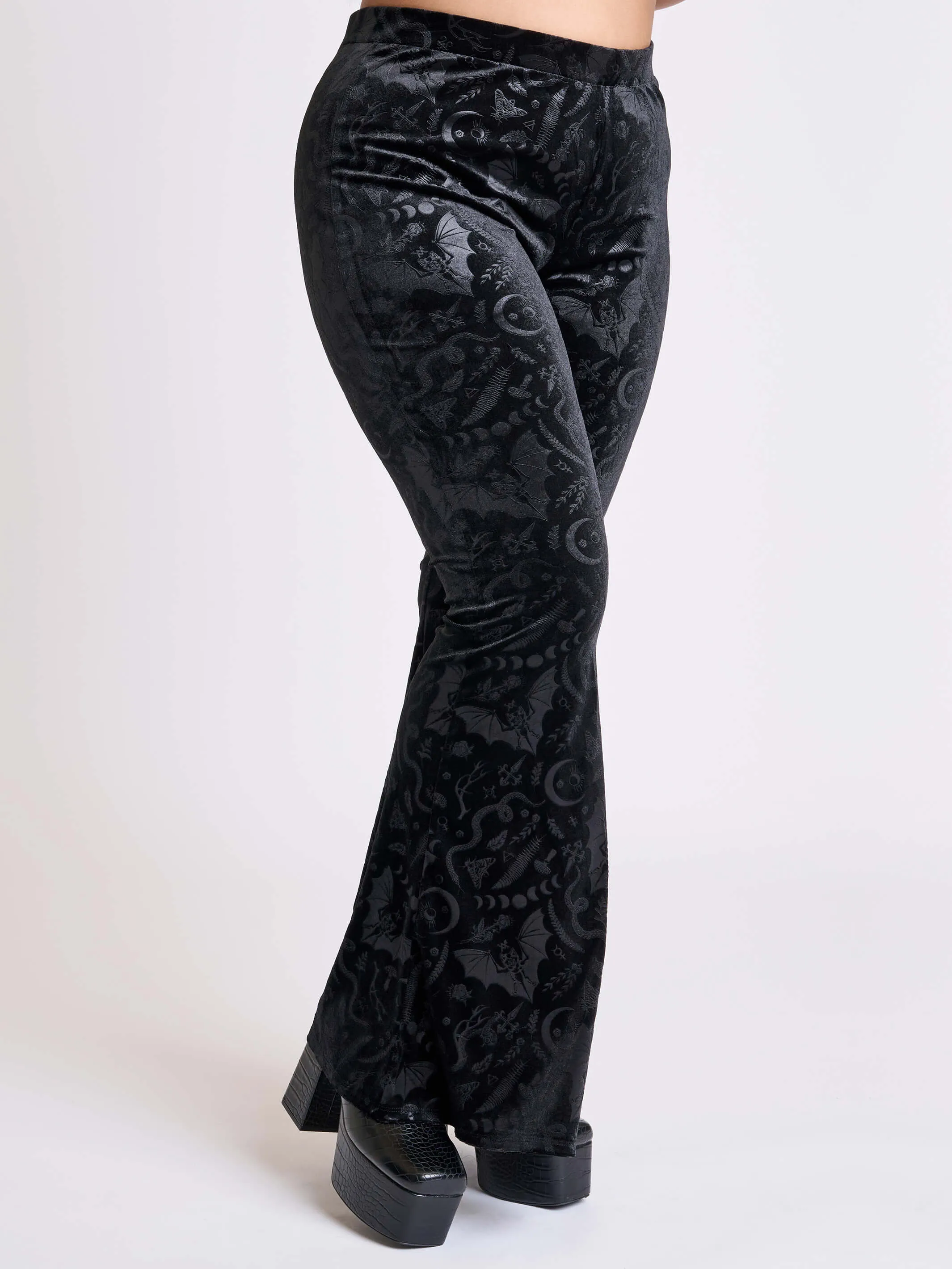 Embossed Black Velvet Flared Legging