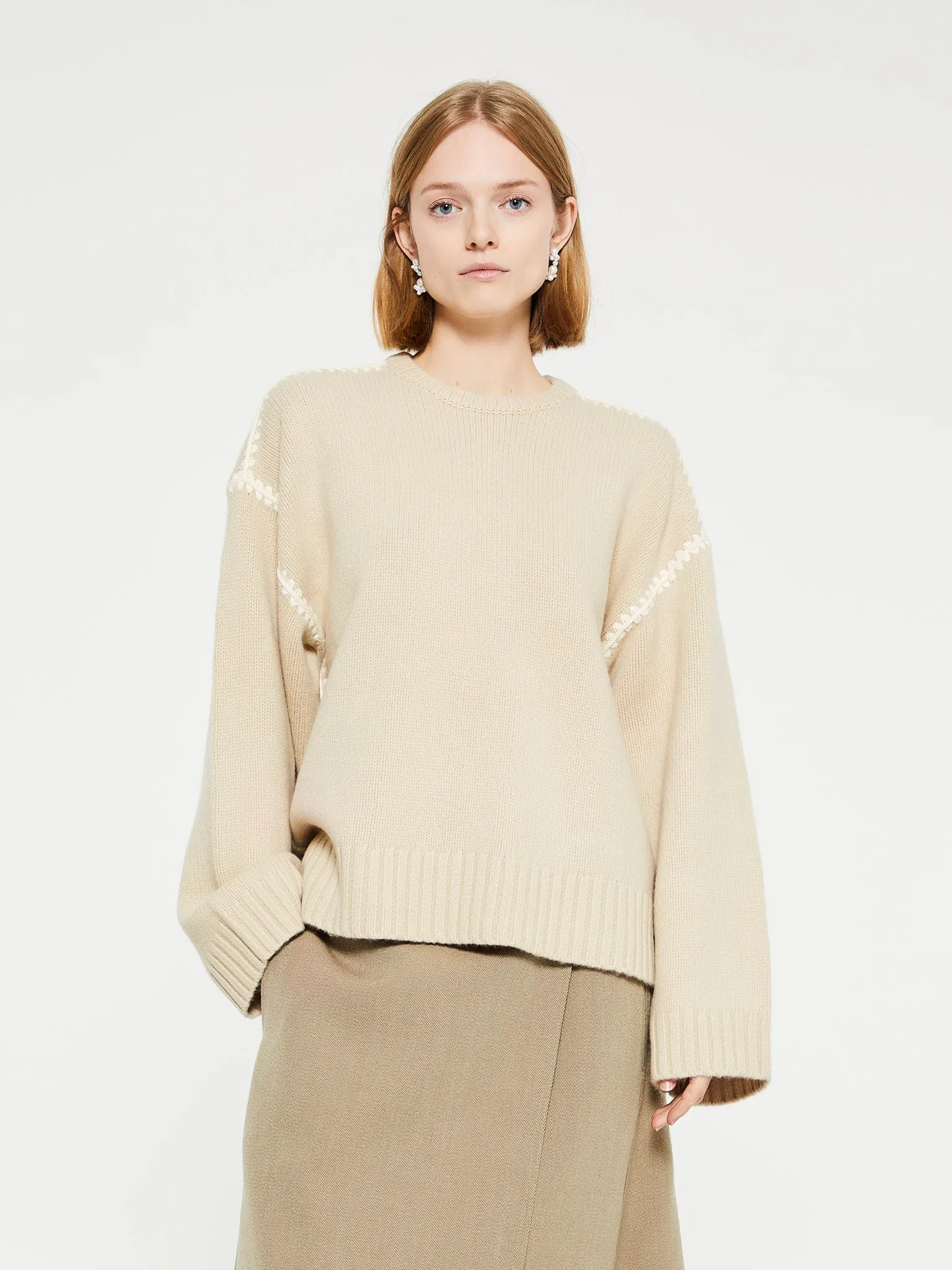 Embroidered Wool Cashmere Knit in Harvest