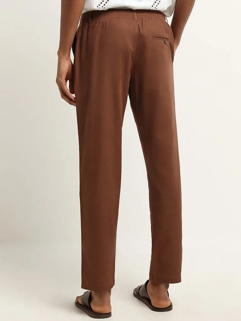 ETA Brown Mid-Rise Cotton Slim Fit Chinos