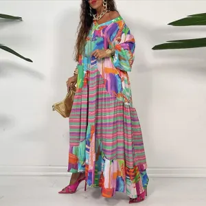 Fashion Retro Loose Boho Print Maxi Dress