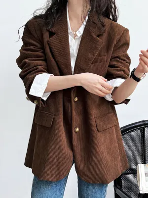 Flytonn-Fall Outfits Women Outwear Streetwear -women's outerwear women's coat Vintage loose metal buckle corduroy blazer