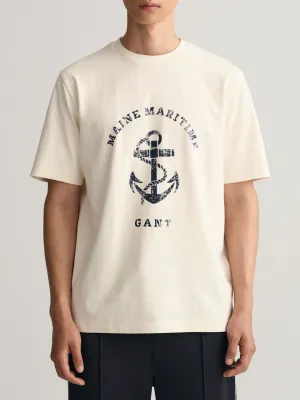 Gant Cream Printed Regular Fit T-Shirt