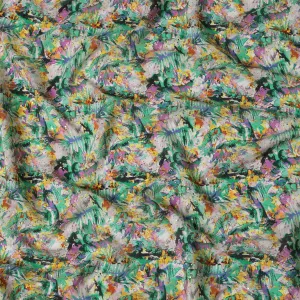 Green Indian Viscose Crepe Fabric with Foil, Abstract Multicolor Print, 110 cm Width-D20929