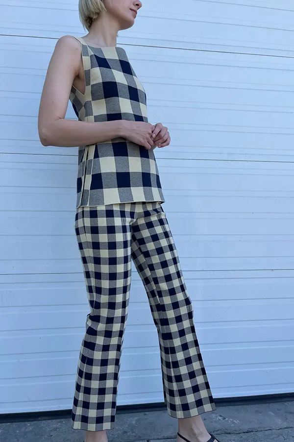 Kick Gingham Pant In Navy Light Khaki