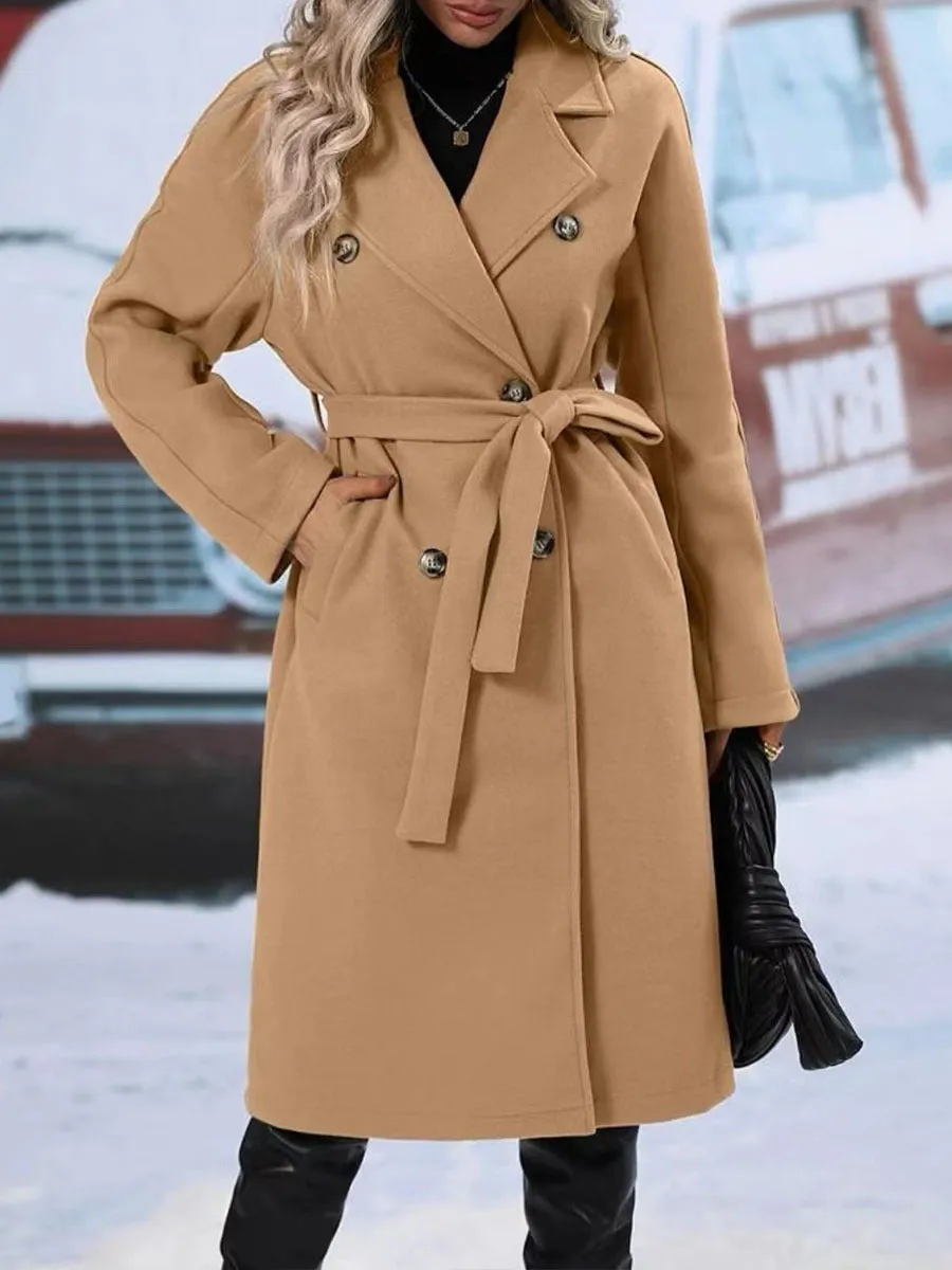 Lapel Double-Breasted Trench Coat with Belt