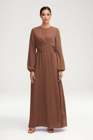 Layana Pleated Wrap Waist Maxi Dress - Pecan