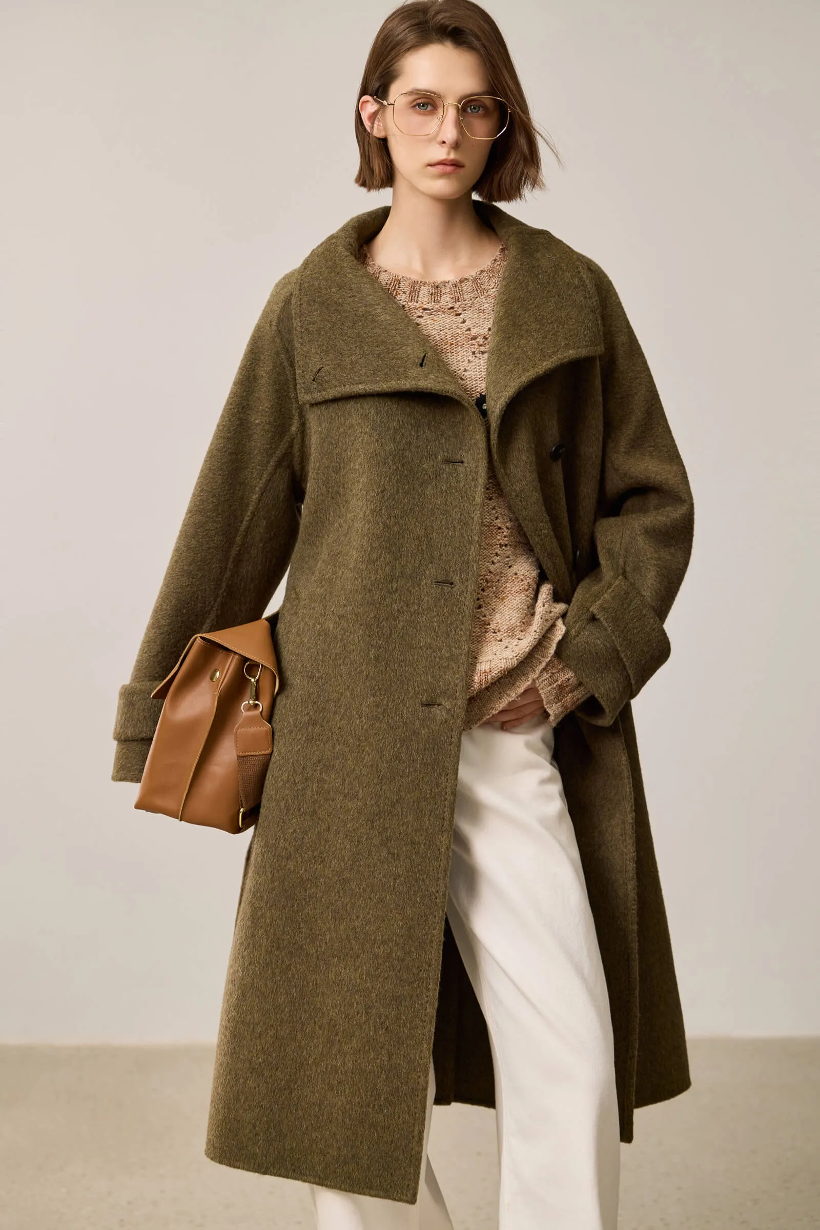 LILY Stylish Stand Collar Asymmetrical Double-Faced Wool Coat