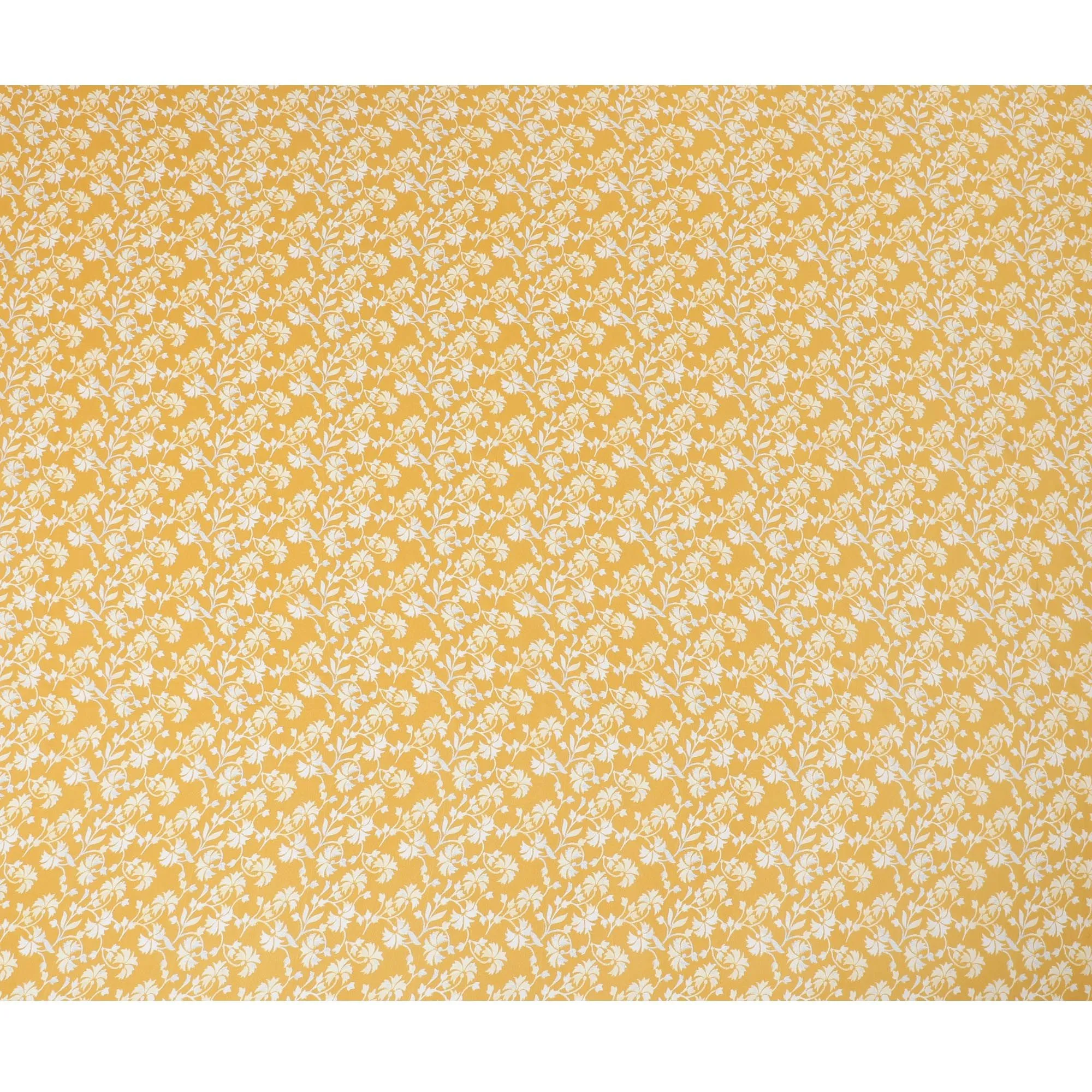 Marigold Bliss Viscose Crepe Fabric - White Floral Print on Sunny Yellow, 110cm Width (India)  - D17641