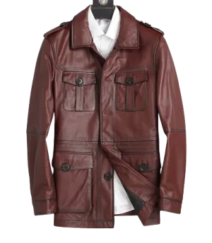 Mens James Front Pocket Genuine Lambskin Leather Coat