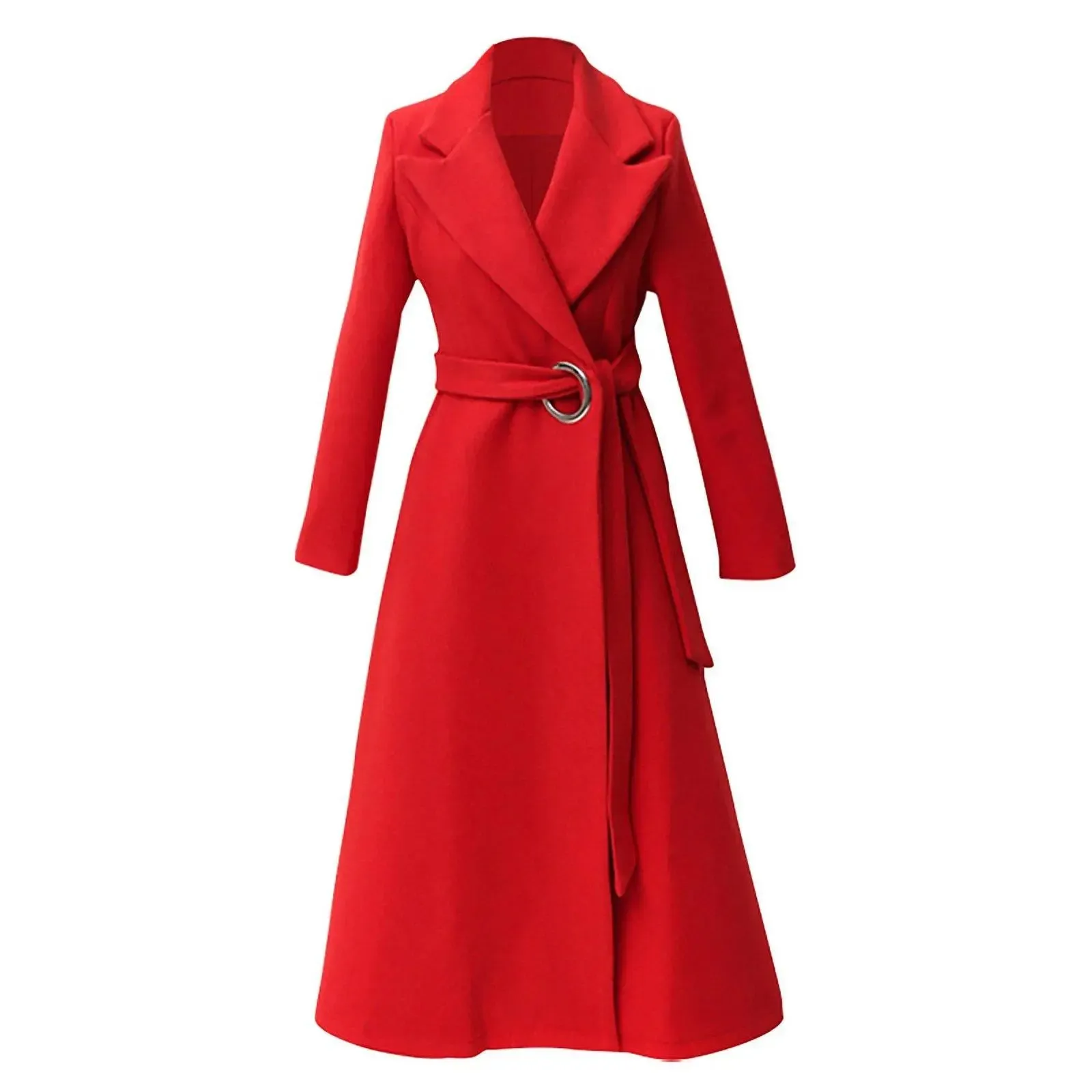 Metal Loop Belt Fit & Flare Wool Blend Coat