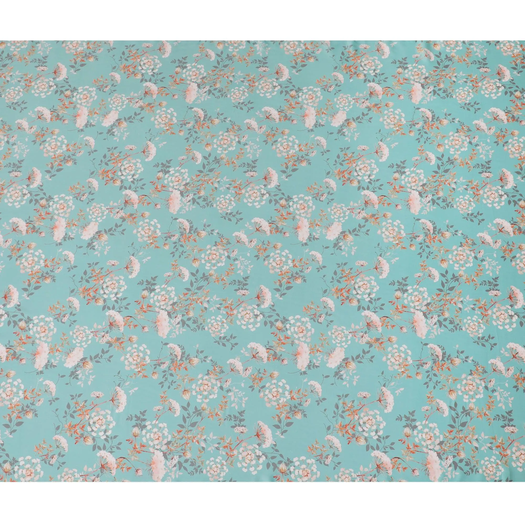 Mint green synthetic crepe fabric with multicolor print in floral design-D15671