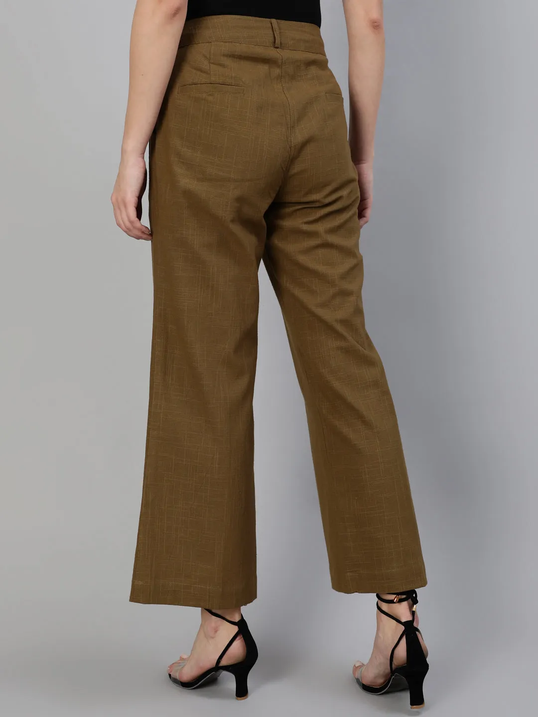 Olive Cotton Slub Flared High Rise Parallel Pants