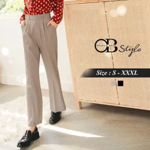 PLEAT SLIM STRAIGHT FLARED SUIT PANTS