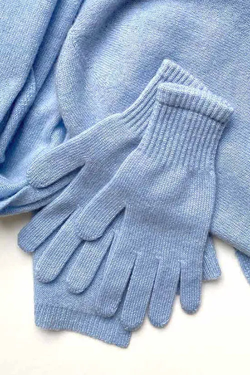 Powder blue cashmere gloves for women