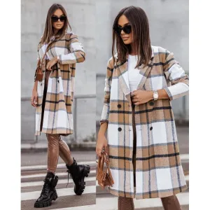 Printed Mid-length Plaid Wool Coat