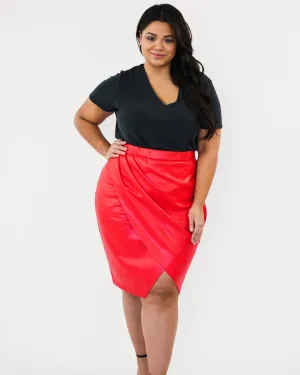 Red Pleather Pleated Skirt | Red