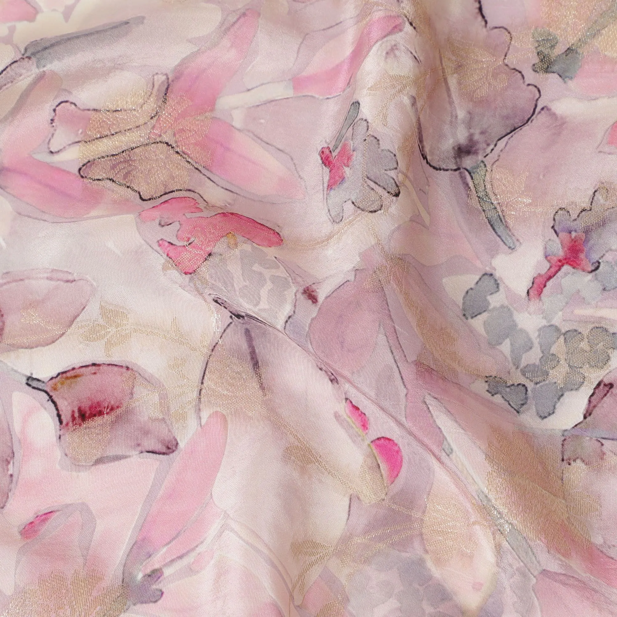 Romantic Blush Floral Viscose Crepe Fabric - Soft Printed Texture, Crafted in India, 110cm Wide-D18718