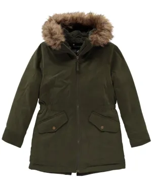 S. Rothschild Big Girls Micro Parka with Faux Fur Lining Jacket - Fatigue