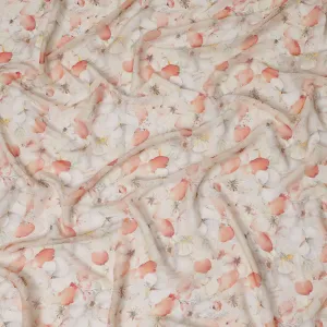 Soft Peach Orchard Viscose Crepe Fabric - 110cm Wide, Delicate Print, Online Purchase-D18106