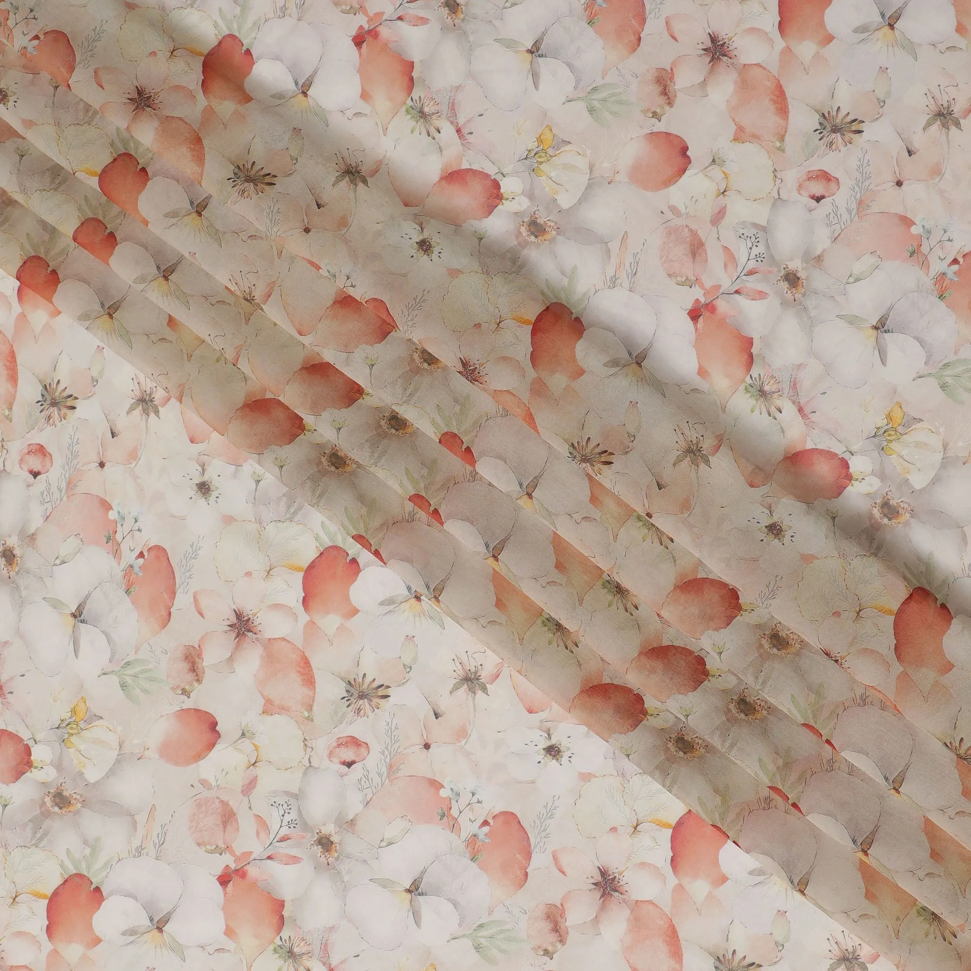 Soft Peach Orchard Viscose Crepe Fabric - 110cm Wide, Delicate Print, Online Purchase-D18106