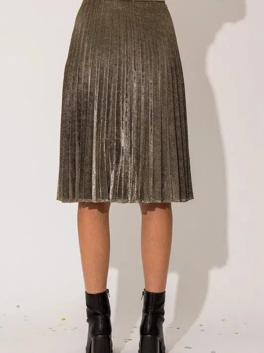 Step Into The Spotlight Glitter Fabric Pleated Midi Skirt