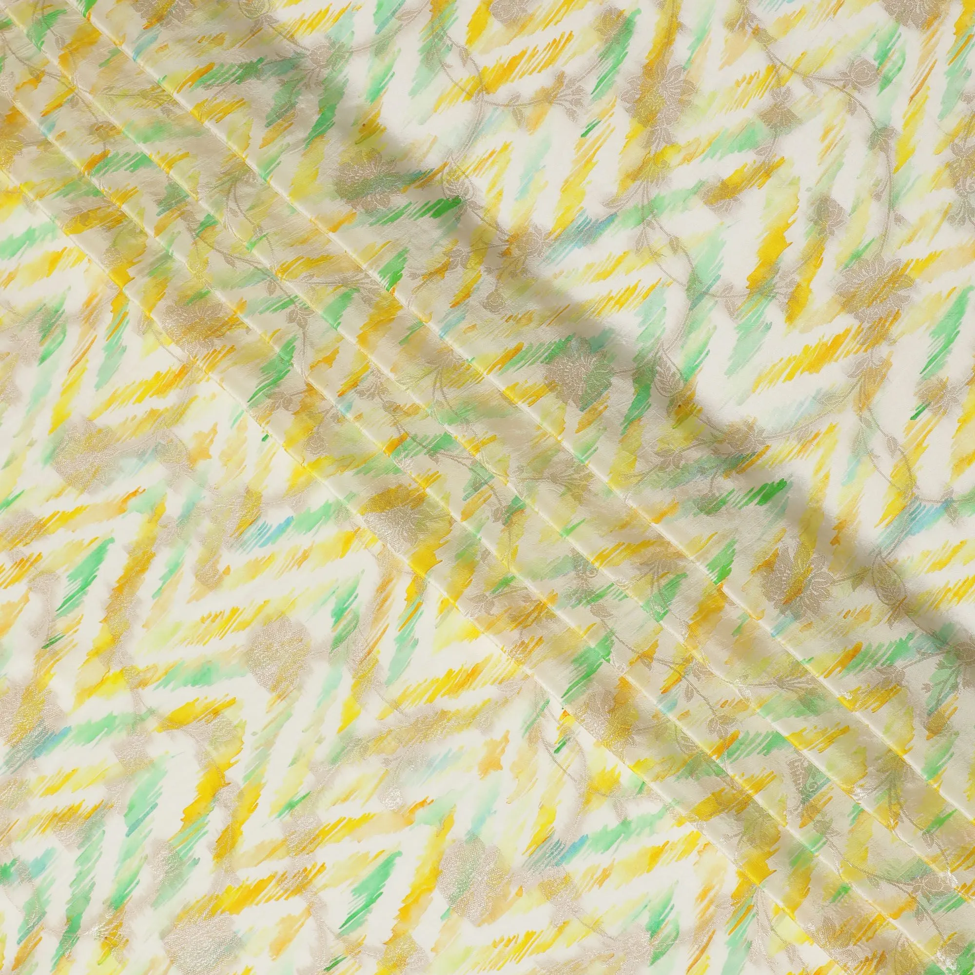 Sunshine Ikat Viscose Crepe Fabric - Vivid Abstract Print, Crafted in India, 110cm Wide-D18722