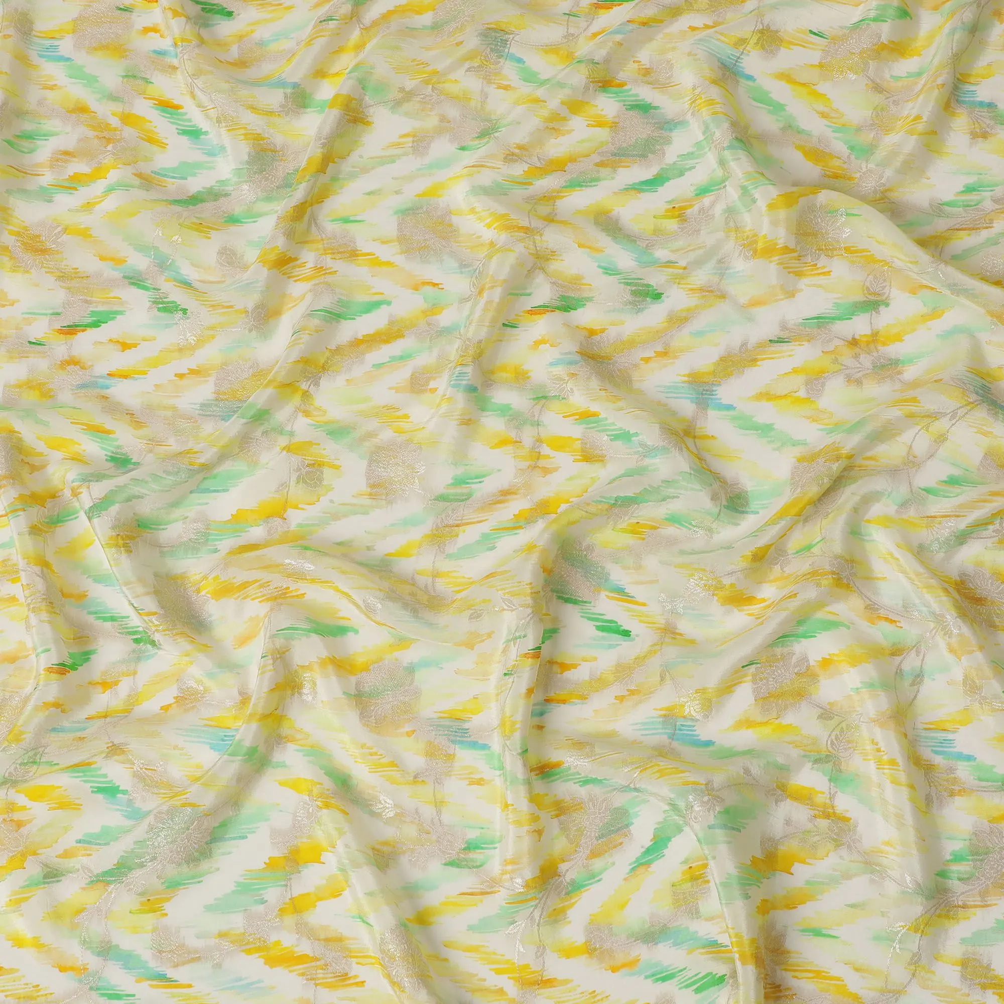 Sunshine Ikat Viscose Crepe Fabric - Vivid Abstract Print, Crafted in India, 110cm Wide-D18722