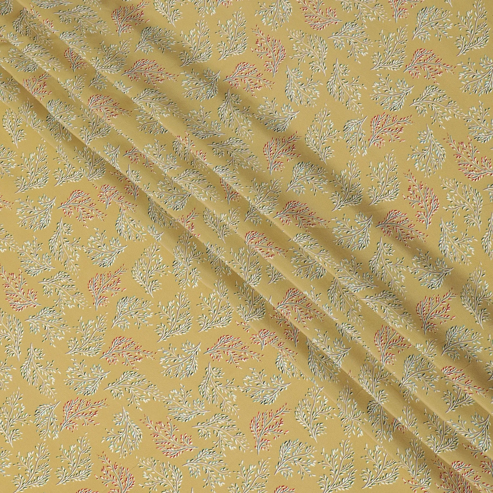 Sunshine Meadow Viscose Crepe Fabric - Warm Botanical Print, Versatile & Soft, 110cm (India)  - D17638