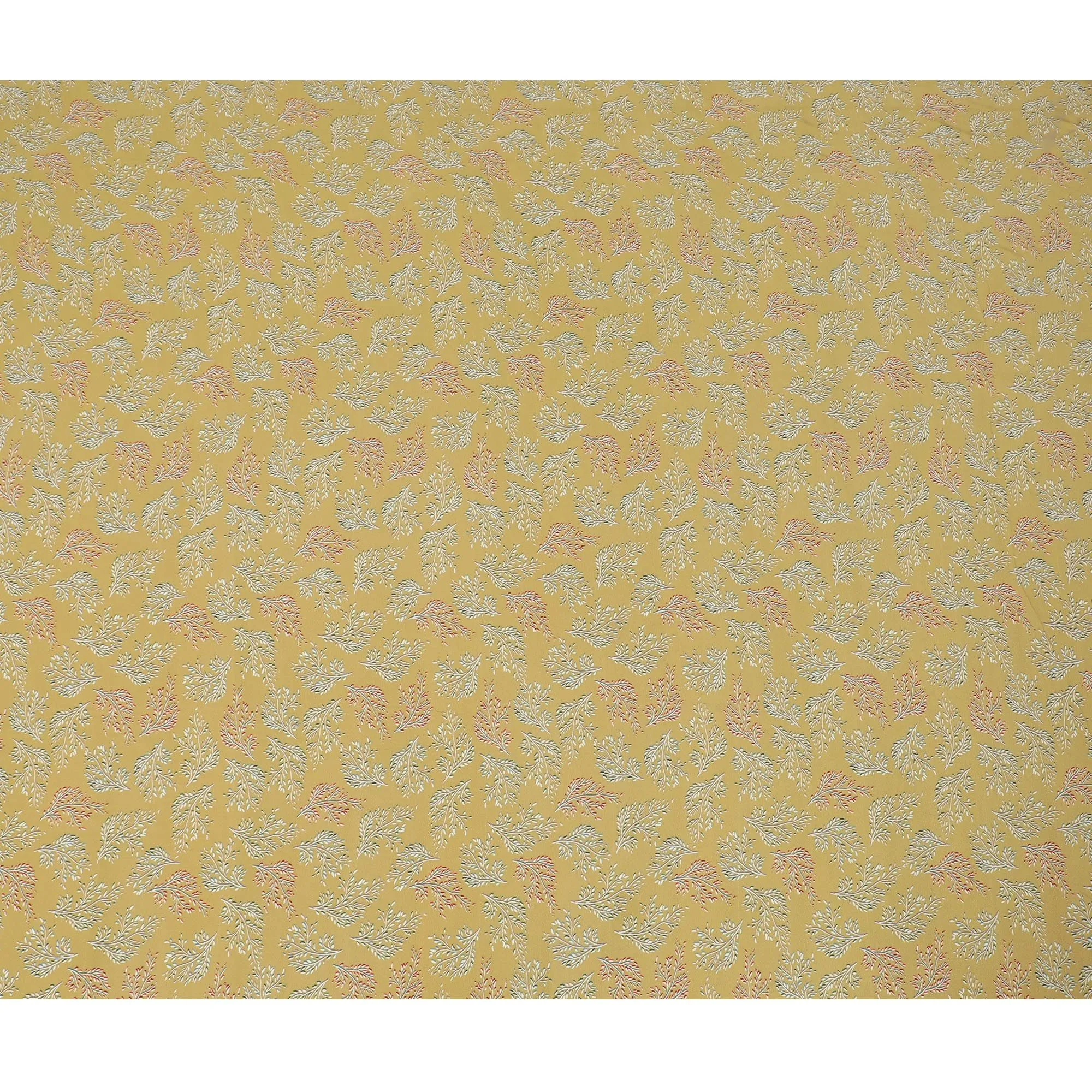 Sunshine Meadow Viscose Crepe Fabric - Warm Botanical Print, Versatile & Soft, 110cm (India)  - D17638